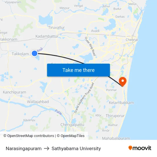 Narasingapuram to Sathyabama University map