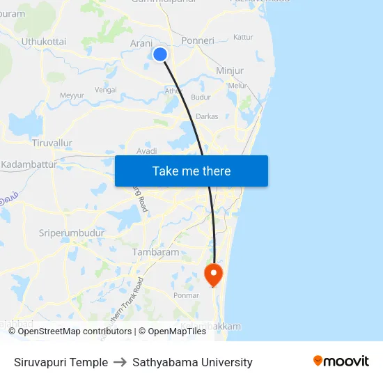 Siruvapuri Temple to Sathyabama University map