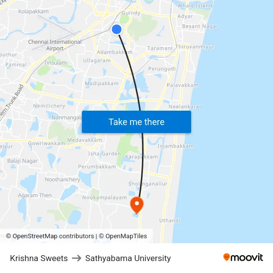 Krishna Sweets to Sathyabama University map