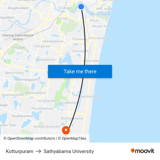 Kotturpuram to Sathyabama University map