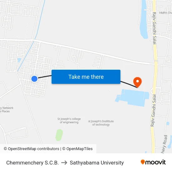 Chemmenchery S.C.B. to Sathyabama University map