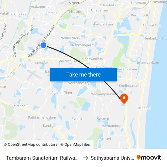 Tambaram Sanatorium Railway Station to Sathyabama University map