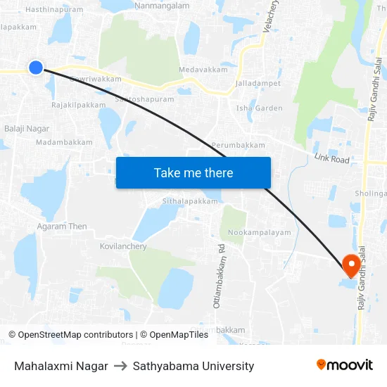 Mahalaxmi Nagar to Sathyabama University map