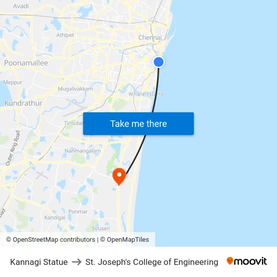 Kannagi Statue to St. Joseph's College of Engineering map