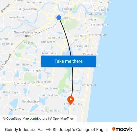 Guindy Industrial Estate to St. Joseph's College of Engineering map