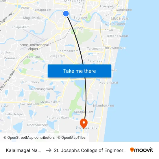 Kalaimagal Nagar to St. Joseph's College of Engineering map