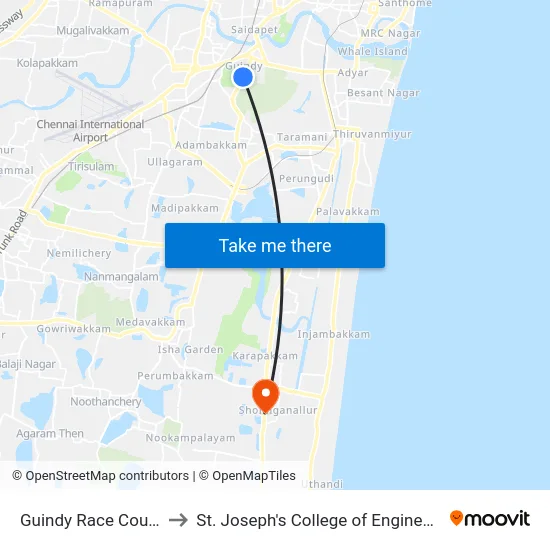 Guindy Race Course to St. Joseph's College of Engineering map
