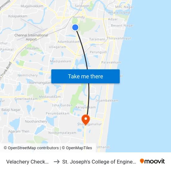 Velachery Checkpost to St. Joseph's College of Engineering map