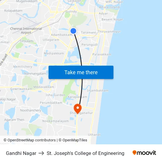 Gandhi Nagar to St. Joseph's College of Engineering map