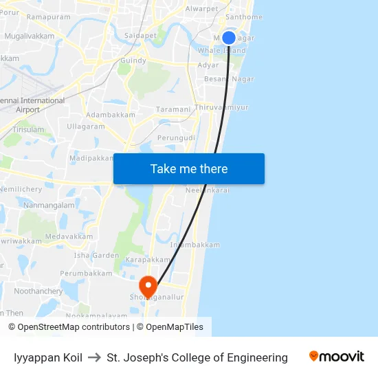 Iyyappan Koil to St. Joseph's College of Engineering map