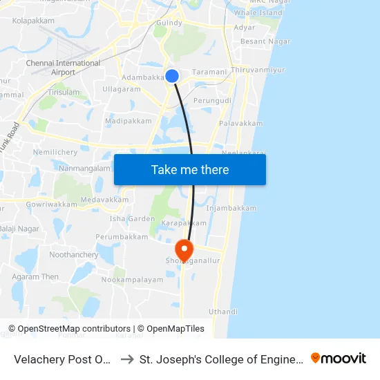 Velachery Post Office to St. Joseph's College of Engineering map