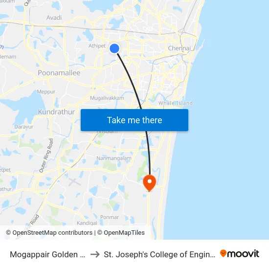 Mogappair Golden Flats to St. Joseph's College of Engineering map