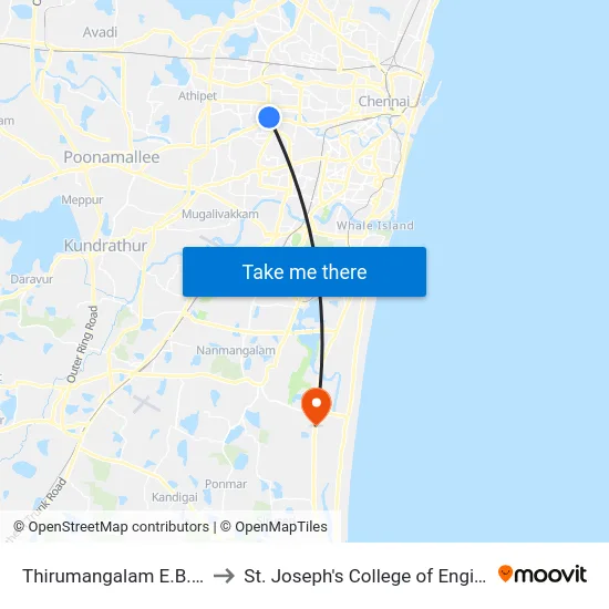 Thirumangalam E.B.Office to St. Joseph's College of Engineering map