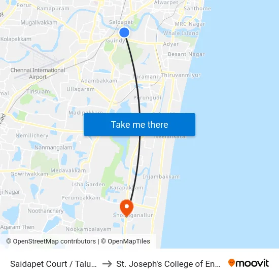 Saidapet Court / Taluk Office to St. Joseph's College of Engineering map