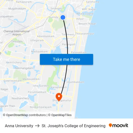 Anna University to St. Joseph's College of Engineering map