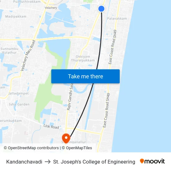 Kandanchavadi to St. Joseph's College of Engineering map