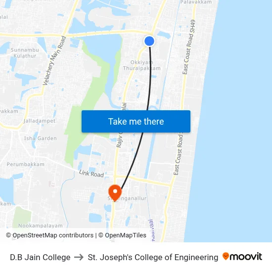 D.B Jain College to St. Joseph's College of Engineering map