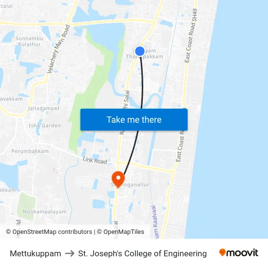 Mettukuppam to St. Joseph's College of Engineering map