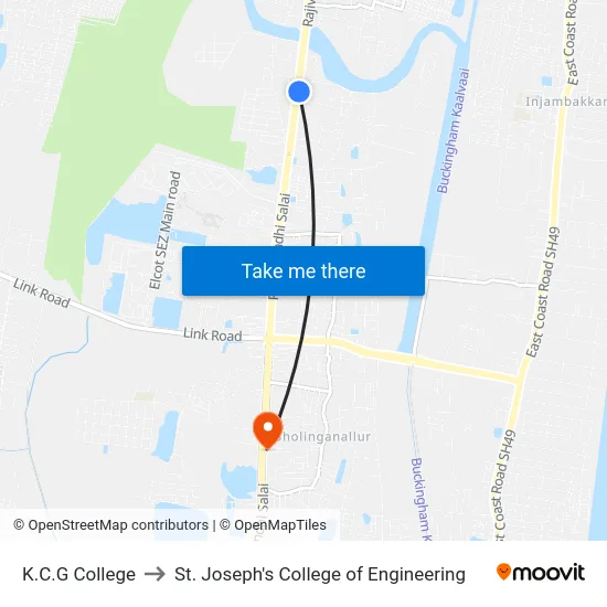 K.C.G College to St. Joseph's College of Engineering map
