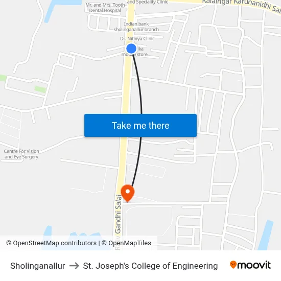 Sholinganallur to St. Joseph's College of Engineering map