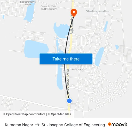 Kumaran Nagar to St. Joseph's College of Engineering map