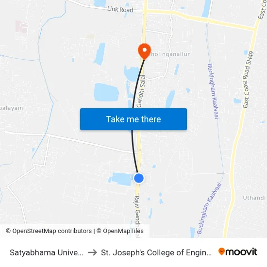 Satyabhama University to St. Joseph's College of Engineering map