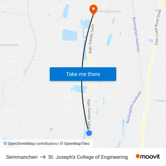 Semmancheri to St. Joseph's College of Engineering map