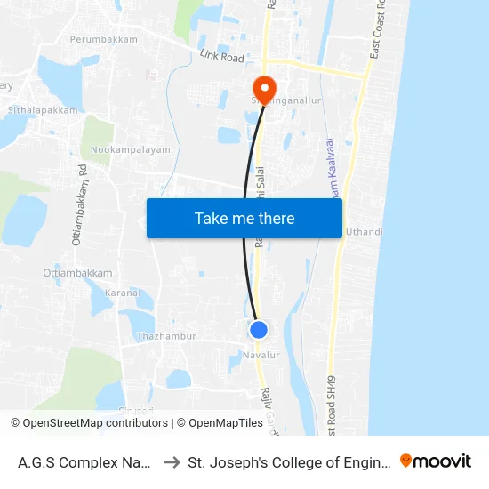 A.G.S Complex Navallur to St. Joseph's College of Engineering map