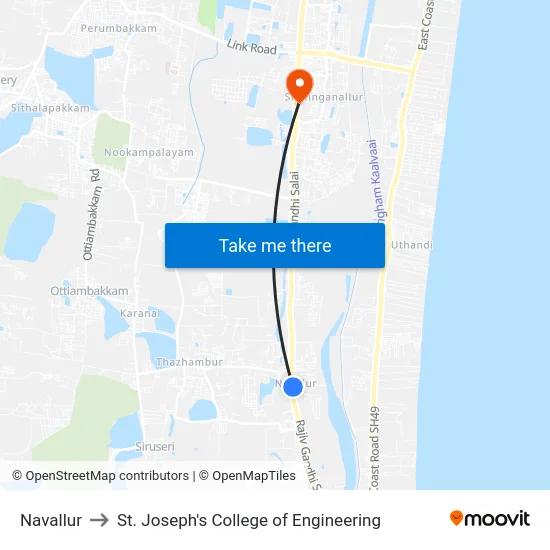 Navallur to St. Joseph's College of Engineering map