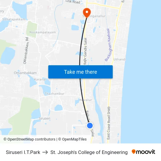 Siruseri I.T.Park to St. Joseph's College of Engineering map