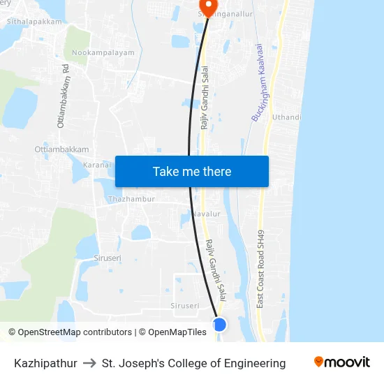 Kazhipathur to St. Joseph's College of Engineering map