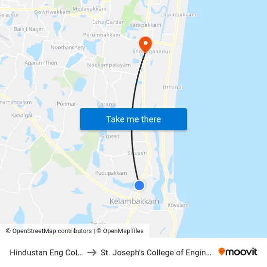 Hindustan Eng College to St. Joseph's College of Engineering map