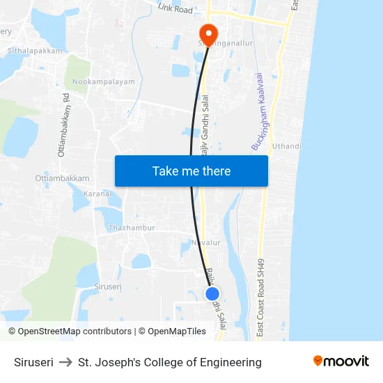 Siruseri to St. Joseph's College of Engineering map