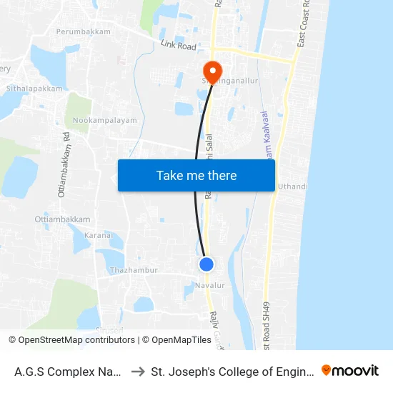 A.G.S Complex Navallur to St. Joseph's College of Engineering map