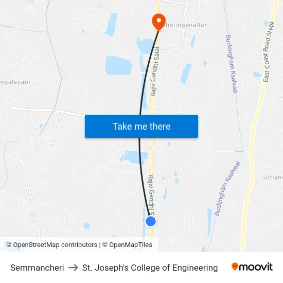 Semmancheri to St. Joseph's College of Engineering map