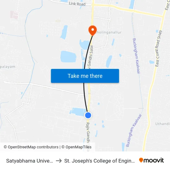 Satyabhama University to St. Joseph's College of Engineering map