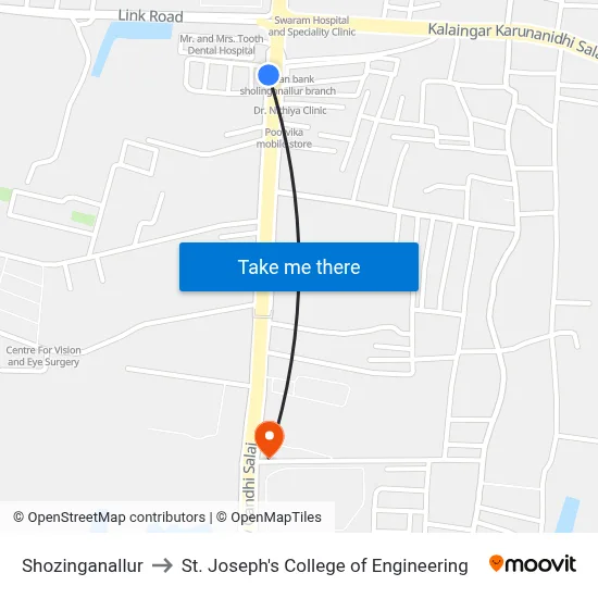 Shozinganallur to St. Joseph's College of Engineering map