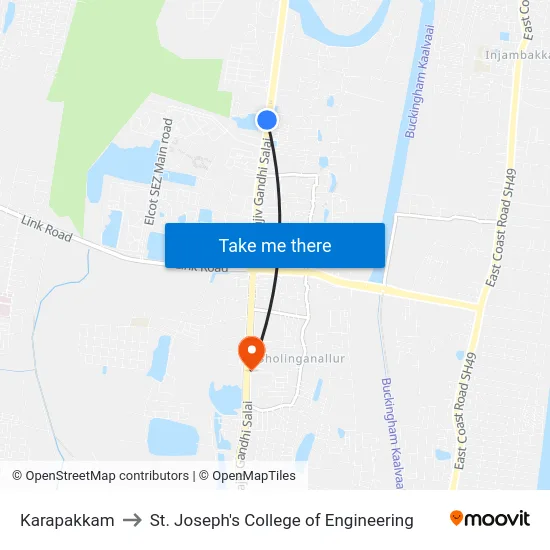 Karapakkam to St. Joseph's College of Engineering map