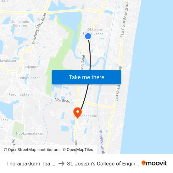 Thoraipakkam Tea Shop to St. Joseph's College of Engineering map