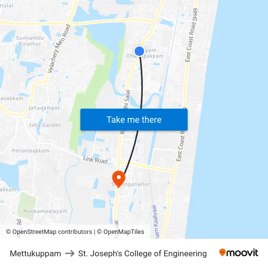 Mettukuppam to St. Joseph's College of Engineering map