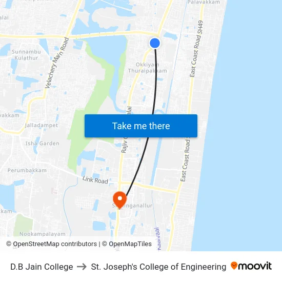 D.B Jain College to St. Joseph's College of Engineering map
