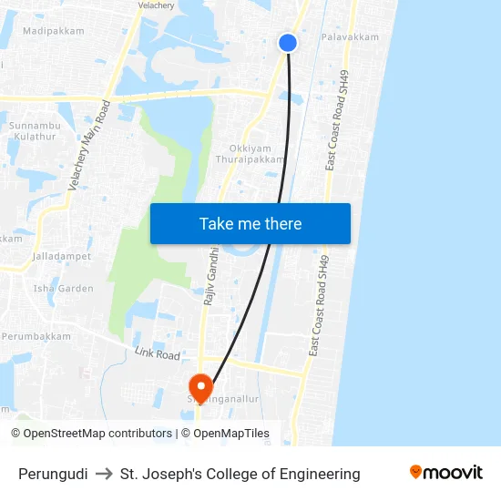Perungudi to St. Joseph's College of Engineering map