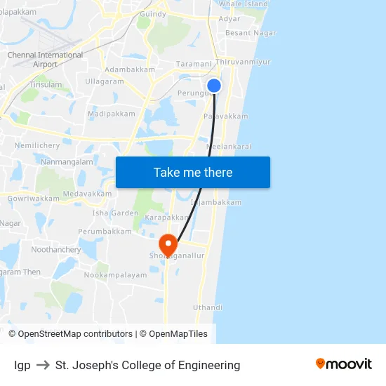Igp to St. Joseph's College of Engineering map