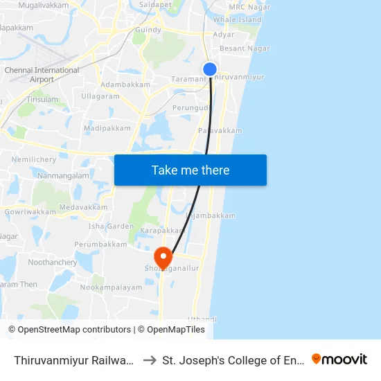 Thiruvanmiyur Railway Station to St. Joseph's College of Engineering map
