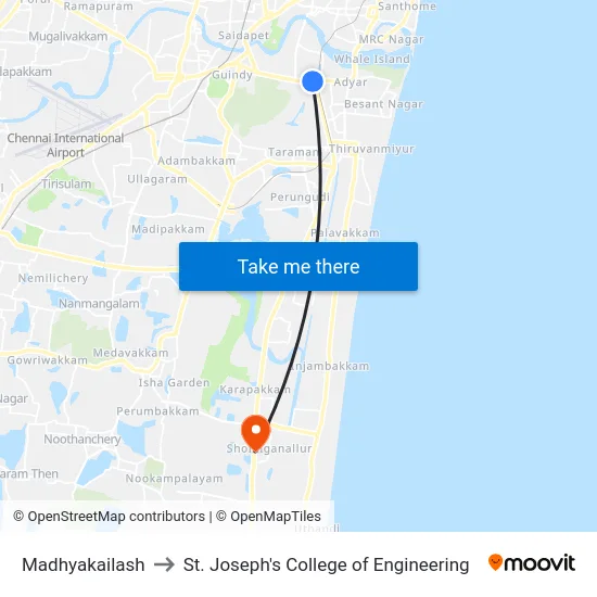 Madhyakailash to St. Joseph's College of Engineering map