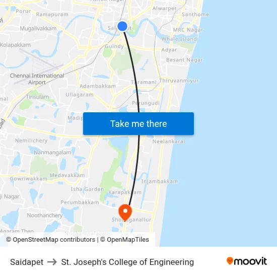 Saidapet to St. Joseph's College of Engineering map
