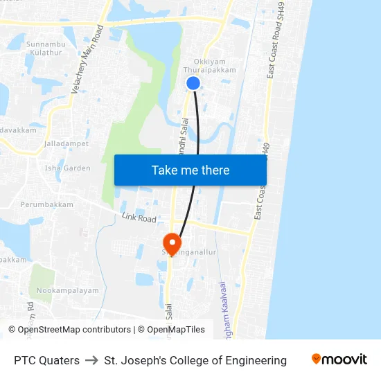 PTC Quaters to St. Joseph's College of Engineering map