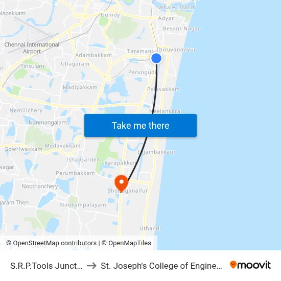 S.R.P.Tools Junction to St. Joseph's College of Engineering map