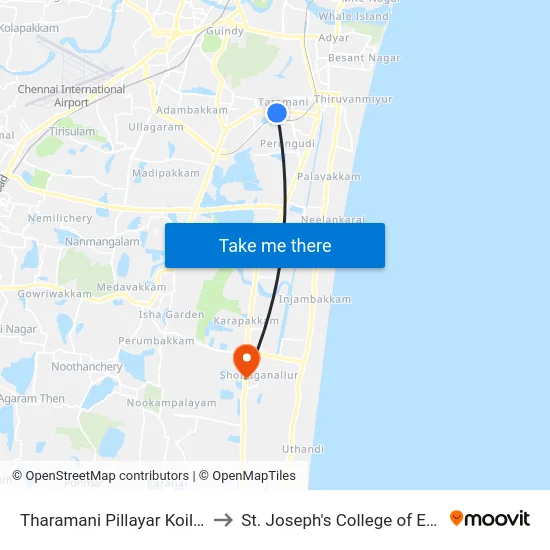 Tharamani Pillayar Koil Bus Stop to St. Joseph's College of Engineering map