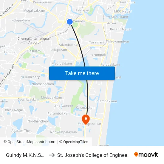 Guindy M.K.N.Salai to St. Joseph's College of Engineering map